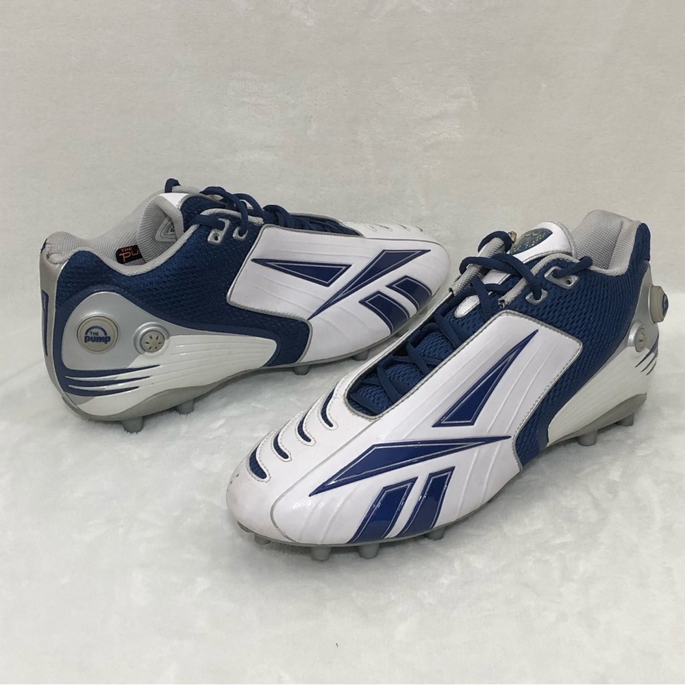 NFL Equipment Reebok The Pump PlayDry White & Blue Football Cleats Mens